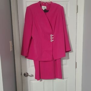Chic Hot Pink Women's Skirt Suit with Decorative Closure
